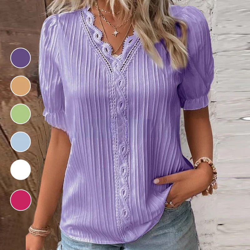 Chemise élégante en dentelle unie à col en V