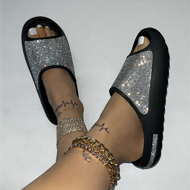 Belles pantoufles d'été pour femmes avec strass