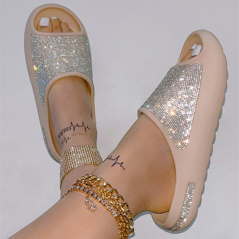 Belles pantoufles d'été pour femmes avec strass