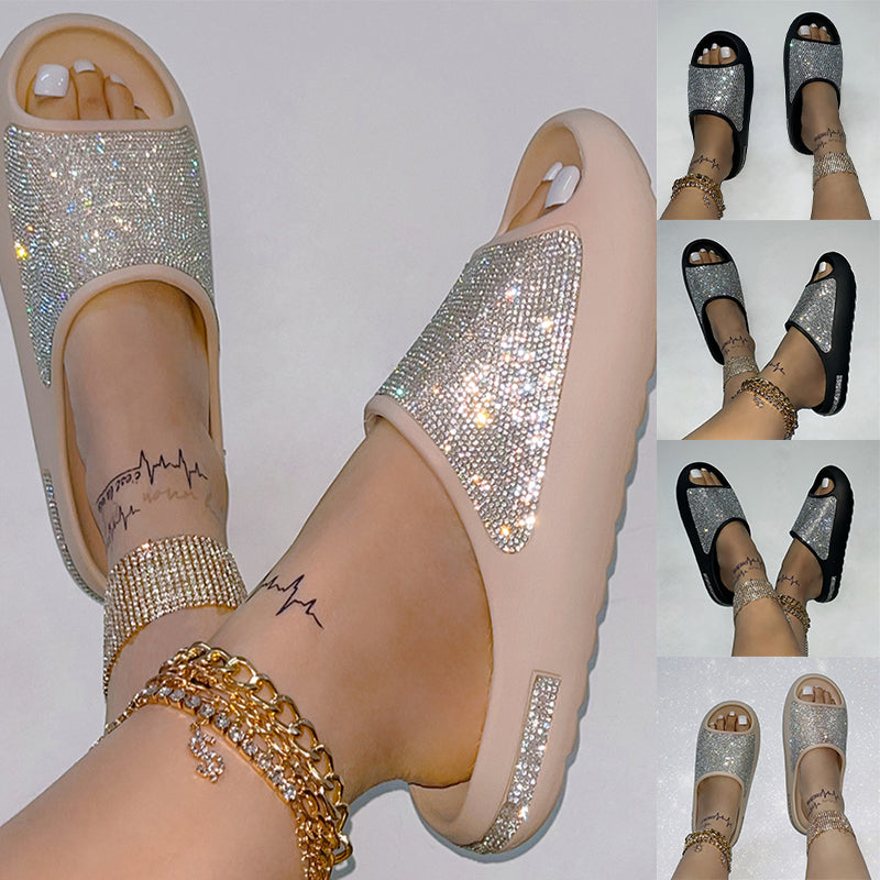 Belles pantoufles d'été pour femmes avec strass