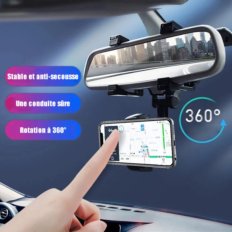 Support de téléphone pour rétroviseur de voiture rotatif à 360°