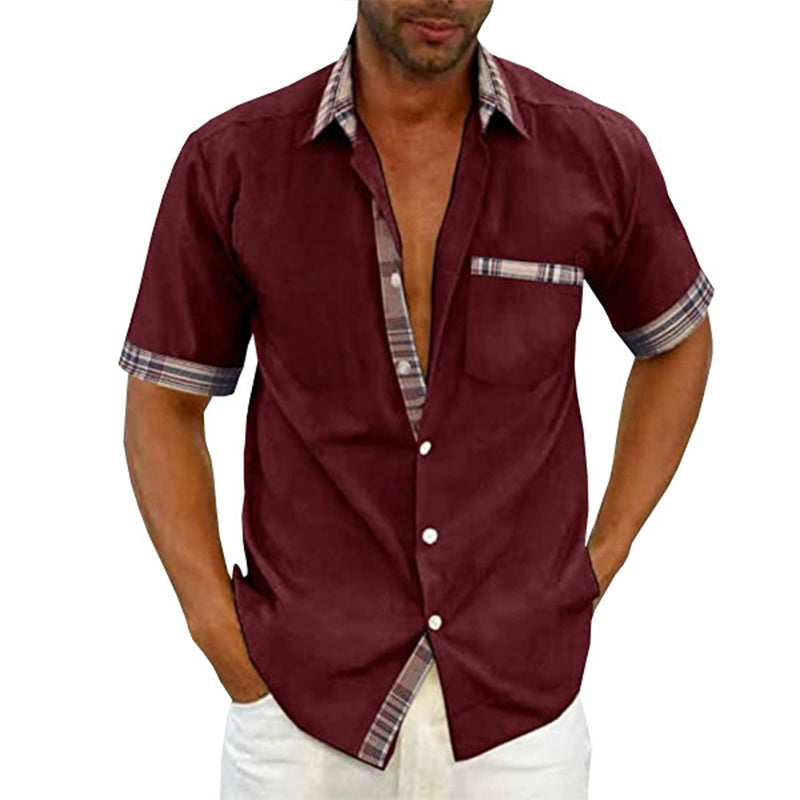 Chemise d'été décontractée à col à carreaux pour hommes