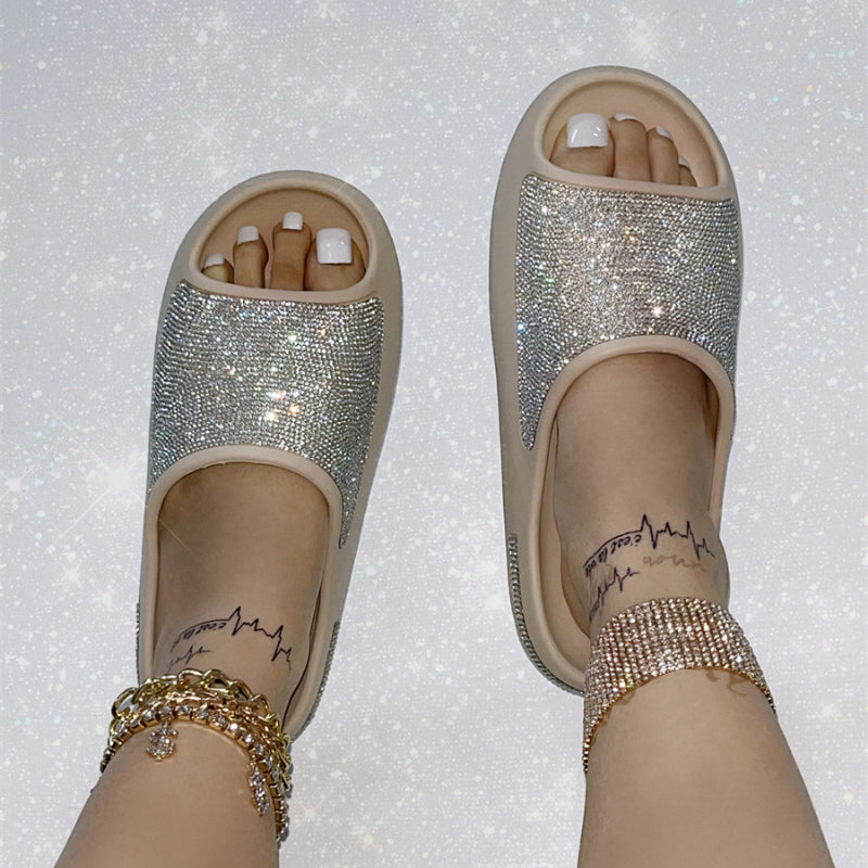 Belles pantoufles d'été pour femmes avec strass