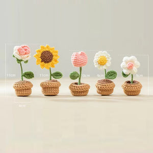 Fleurs en pot au crochet tricotées à la main