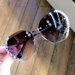 Lunettes de Soleil Vintage à la Mode en Strass sans Monture