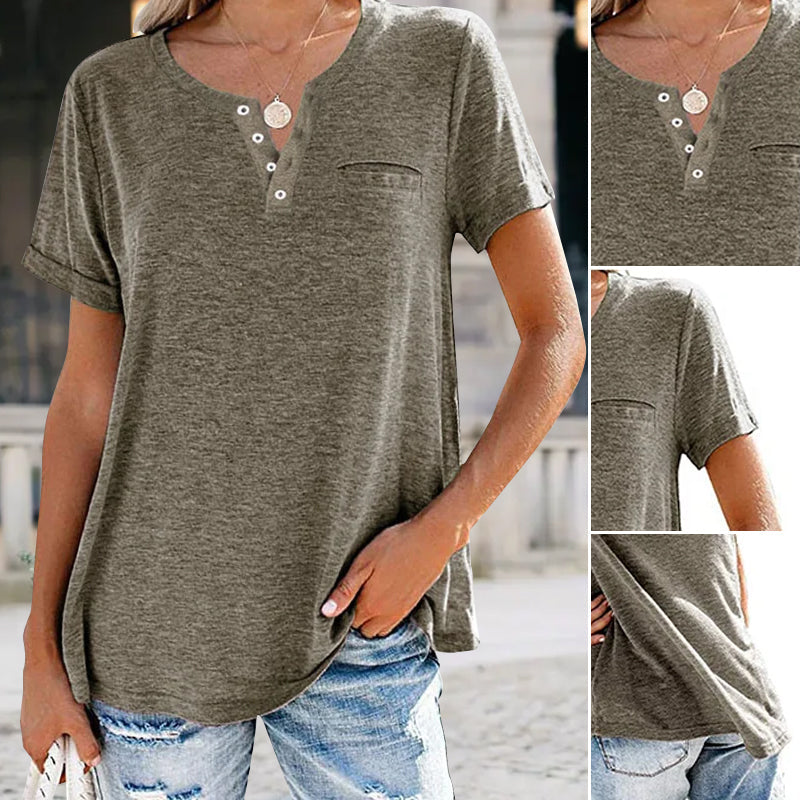T-shirt à manches courtes monochrome à la mode avec une poche