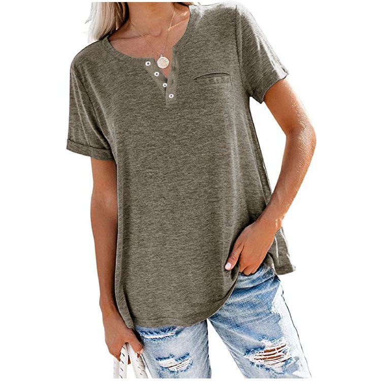 T-shirt à manches courtes monochrome à la mode avec une poche